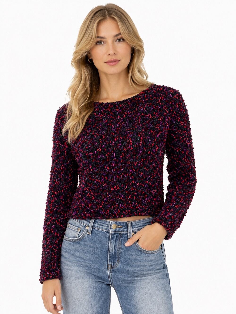 Vintage ‘90s Gianni Petite Multicolored Silk Blend Textured Cropped Sweater